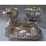 A SILVER BOWL ON A RAISED PEDESTAL BASE, gilt interior and two other similar items, approx 3.50oz