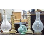 A PAIR OF GLASS AND BRASS TABLE LAMPS and others similar