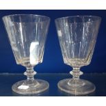 A PAIR OF 19TH CENTURY CUT GLASS GOBLETS, 16cm high