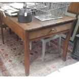 A FRENCH CHESTNUT FARMHOUSE KITCHEN TABLE, fitted a drawer and pull out slide, 220cm x 85cm