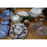 A COLLECTION OF VICTORIAN BLUE AND WHITE CERAMICS, mixed china and glasswares