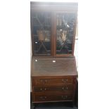 AN EDWARDIAN MAHOGANY BUREAU BOOKCASE of small proportions, 80cm wide