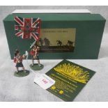 FRONTLINE FIGURES; BRITISH, ROYAL HIGHLANDERS, KING'S COLOURS and N.C.O. boxed with certificate