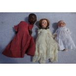 A GERMAN BISQUE BLACK DOLL, stamped , 'A.M' and two damaged dolls (3)