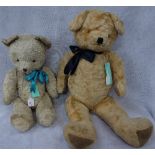 A LARGE VINTAGE PLUSH JOINTED TEDDY BEAR, 84cm high, circa 1960s and another similar, 60cm high (2)