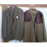 BERETTA: A MANS TWEED ZIP-UP JACKET WITH LEATHER PATCHES, UK SIZE 50, and a Robert Ashworth check