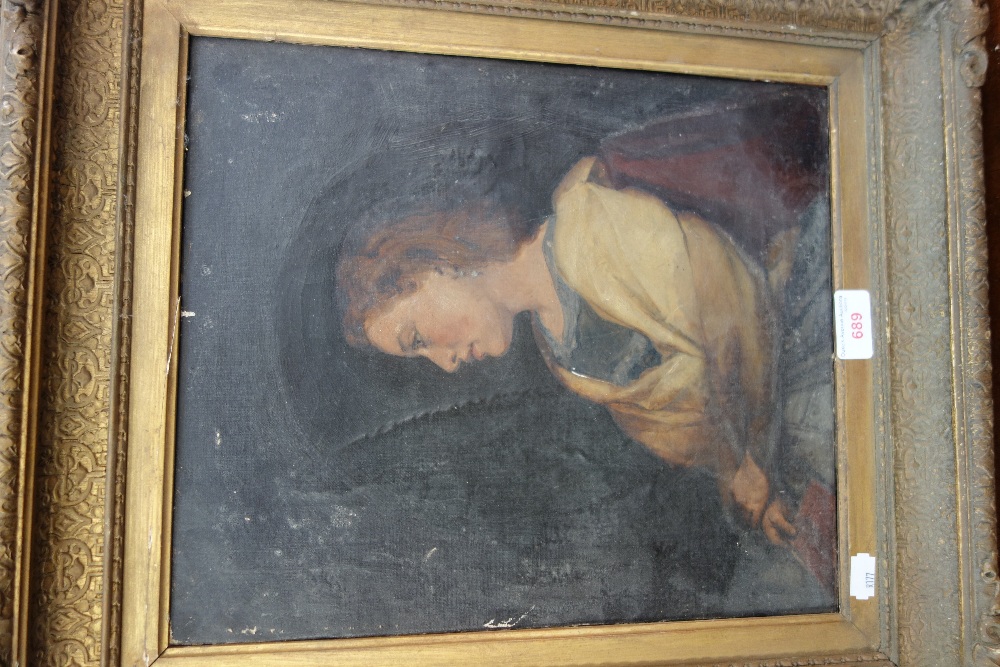 AN EARLY 20TH CENTURY OIL ON CANVAS PORTRAIT of a young woman, indistinctly signed in gilt frame