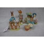 BESWICK; A COLLECTION OF BEATRIX POTTER FIGURES to include Peter Rabbit, each with gold labels (6)