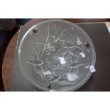 A 1930S FRENCH VERART ART DECO FROSTED LIGHT BOWL decorated with swallows and roses, 40cm dia .