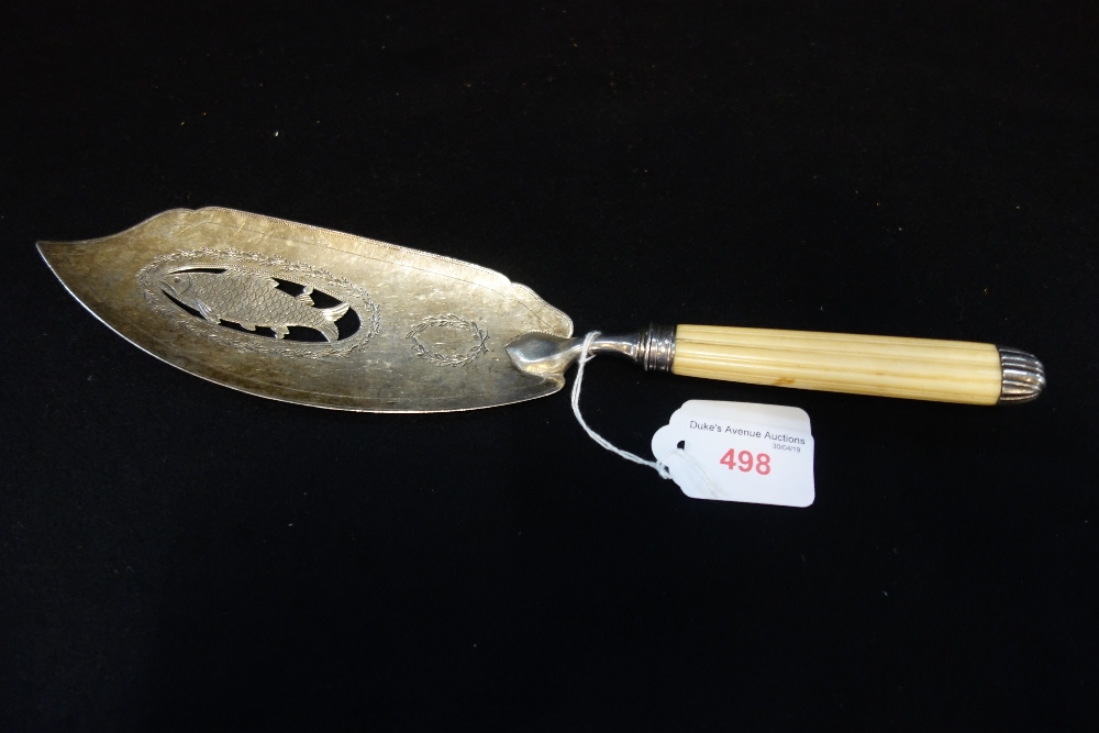 A SILVER FISH SLICE with bone handle