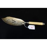 A SILVER FISH SLICE with bone handle