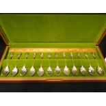 THE ROYAL HORTICULTURAL SOCIETY FLOWER SPOONS: A collection of silver spoons in a fitted
