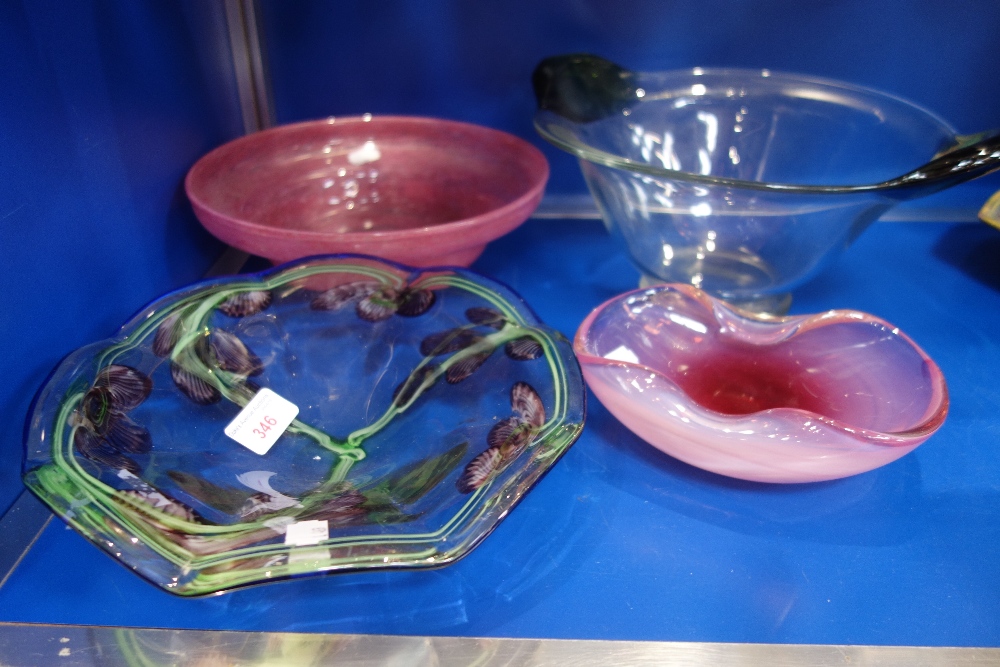 A MONART/NAZEING STYLE PINK BOWL, a Murano bowl and two similar dishes (4)