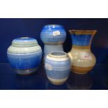 SHELLEY; A BLUE BANDED GINGER JAR, two vases and a jug (4)