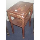 AN ORIENTAL BROWN LACQUERED TABLE with gilt decoration, 46cm wide