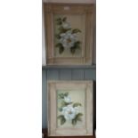 A PAIR OF DECORATIVE PAINTED PANELS, painted with hibiscus flowers