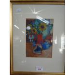 STILL LIFE WITH SUNFLOWERS, indistinctly signed and dated '95, oil on paper