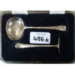 A SILVER BABIES SPOON and pusher, in a fitted case