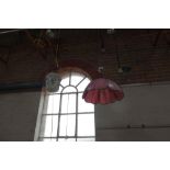 A VINTAGE 1920S MOULDED GLASS SHADE and a pink shade