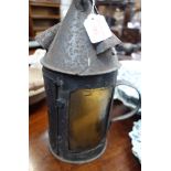 A 19TH CENTURY TIN LANTERN with horn panels