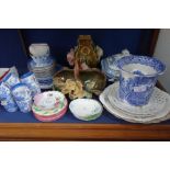 A COLLECTION OF VICTORIAN SPODE WILLOW PATTERN COFFEE CUPS AND SAUCERS and other decorative