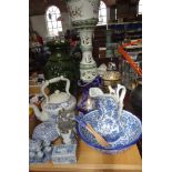 A LARGE WEST GERMAN VASE, a Cottage Ware teapot, a Spode "rural scenes" ceramic kettle and other