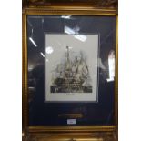 HMS VICTORY, lithograph printed by De La Rue to commemorate the Bicentenary of the battle of