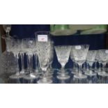 A SUITE OF STUART CUT GLASSWARE to include six wine goblets and a decanter