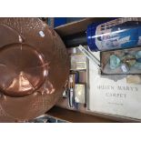 AN ARTS & CRAFTS COPPER PLAQUE and sundries