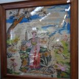 A LARGE VICTORIAN BEADWORK of a woman in a landscape