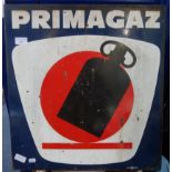 A VINTAGE ENAMEL 'PRIMAGAZ' DOUBLE SIDED SIGN, 56cm high