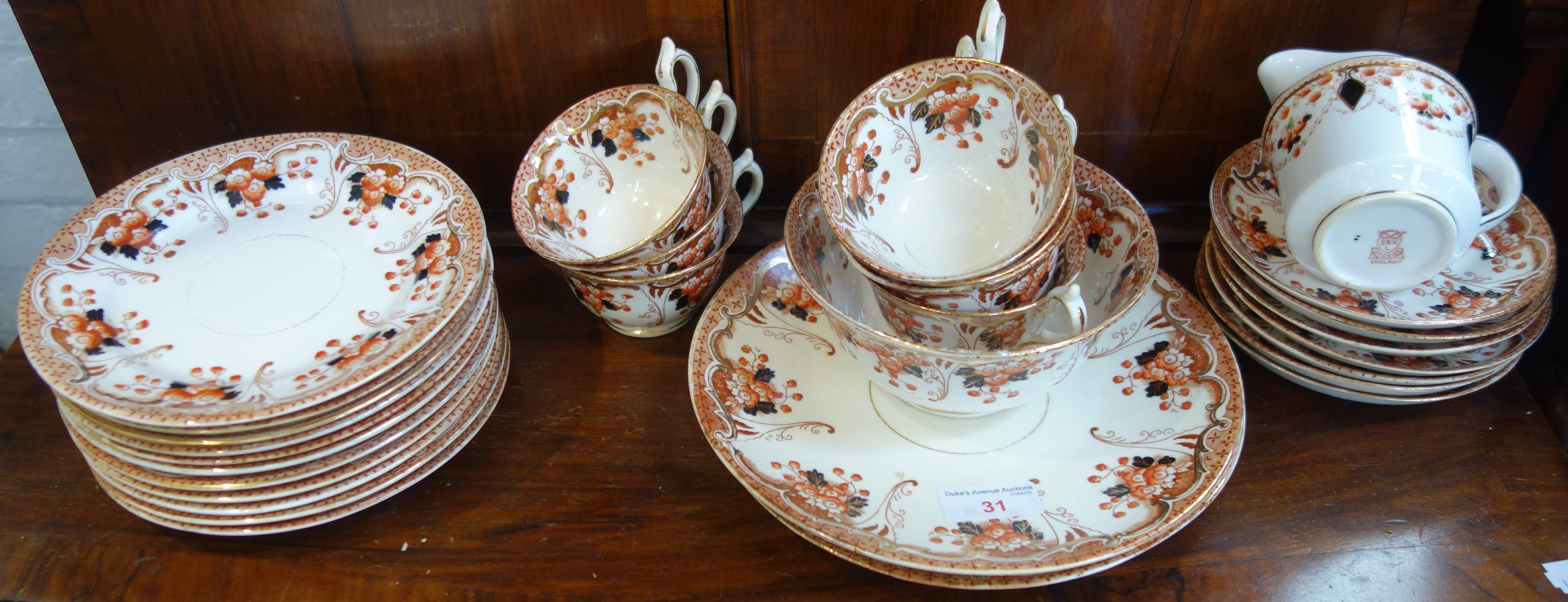 A VICTORIAN PART TEA SET transfer decorated and gilt