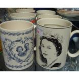 SIX WEDGWOOD COMMEMORATIVE TANKARDS, to include Silver Jubilee 1977