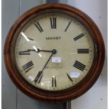 A 19TH CENTURY OAK CASED SCHOOL CLOCK, the dial inscribed, 'Manby Harrogate' with a replaced