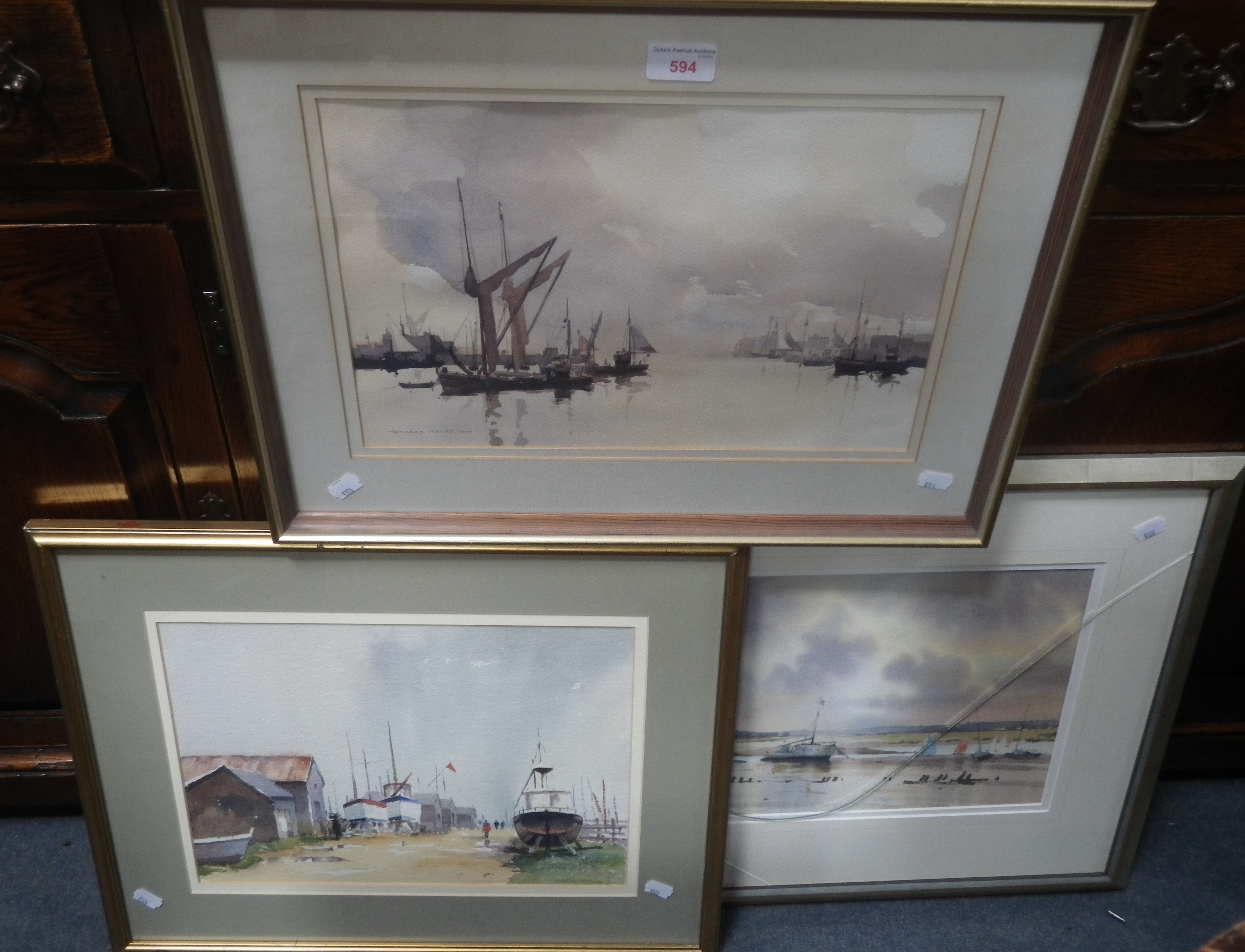 GORDON HALES: 'Silent Estuary', watercolour with Charles Smith 'Southwold's Harbour', watercolour