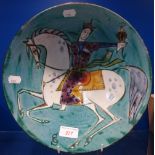 A 1960S SHALLOW BOWL, decorated with a Knight on horseback, 29cm dia