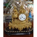 A FRENCH GILT METAL MANTEL CLOCK, two train, count wheel movement signed 'E Pannard', the case