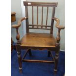 A 19TH CENTURY EAST ANGLIAN ARMCHAIR with a four 'ball' back