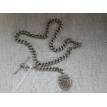 A SILVER ALBERT CHAIN, with fob and T-bar, (c.2.5oz)