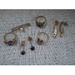 A COLLECTION OF GOLD JEWELLERY, to include three dress rings