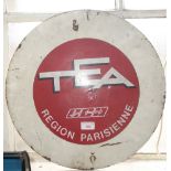 A VINTAGE FRENCH T.E.A. CIRCULAR TIN SIGN, 45cm diam