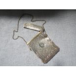 VICTORIAN SILVER CARD CASE, with engraved decoration, with 9ct gold link chain (c. 2.1oz)