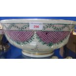 A LARGE SAMSON PUNCH BOWL, with pink and floral decoration 35cm dia (well restored)