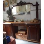 A VICTORIAN MAHOGANY PEDESTAL SIDEBOARD, with back (frame only) 201cm wide