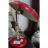 A FRENCH RETRO RED PAINTED TIN DESK LAMP