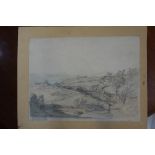 CLAUDE MEENCASTER: 'Rocky Landscape', signed and dated 1925, pencil and wash