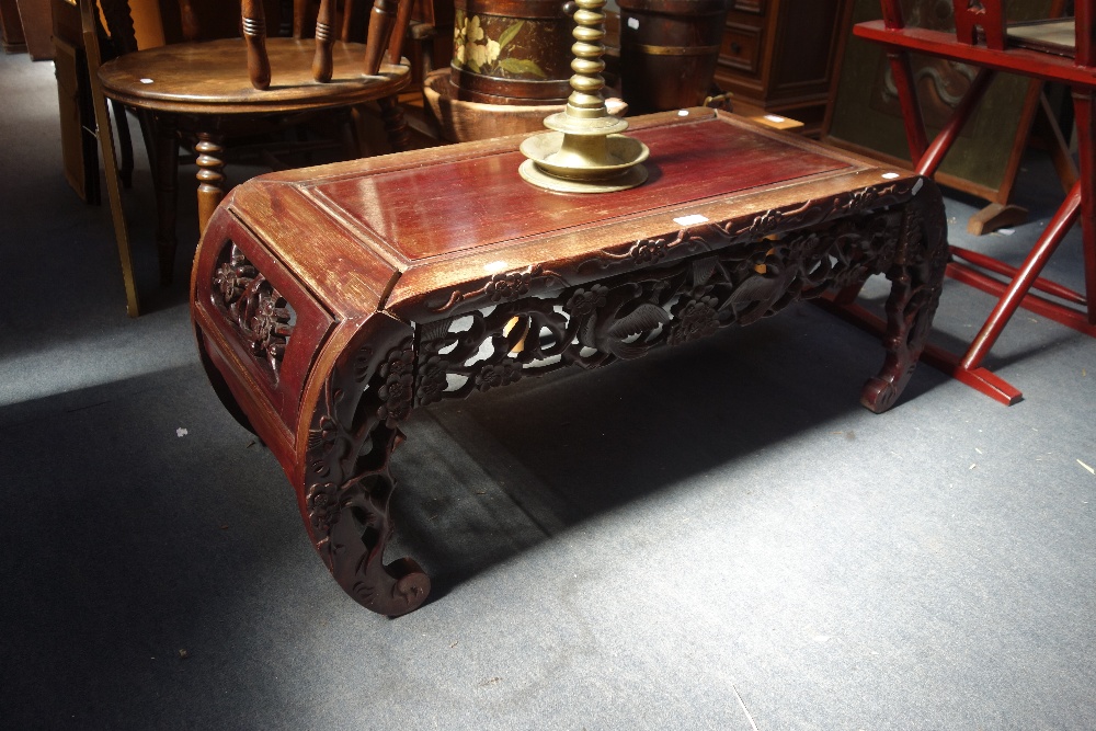 A CHINESE HARDWOOD OPIUM TABLE, 102cm wide