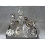 A COLLECTION OF SILVER TOPPED CUT GLASS DRESSING TABLE BOTTLES AND SCENTS, (c.1.3oz) (12)