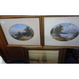 A PAIR OF VICTORIAN OIL ON BOARD CONTINENTAL LANDSCAPE STUDIES and a marine painting