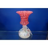 SAINT LOUIS (GLASS); A MILLEFIORI VASE with red multi-caned decoration, 13.5cm high, boxed with